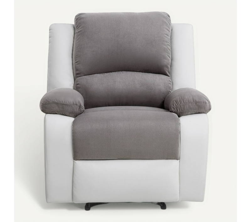 Relaxxo - Fauteuil Relaxation 1 Place Microfibre Et Simili Leo - Blanc Et Gris