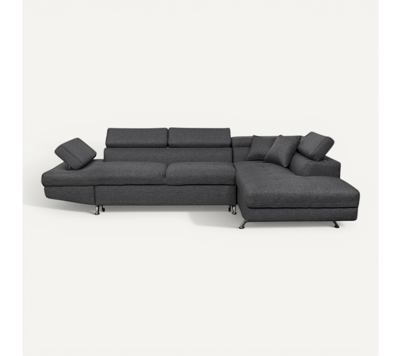 Canapé D'angle Rio Convertible Avec Coffre En Tissu - Angle Droit, Gris Foncé