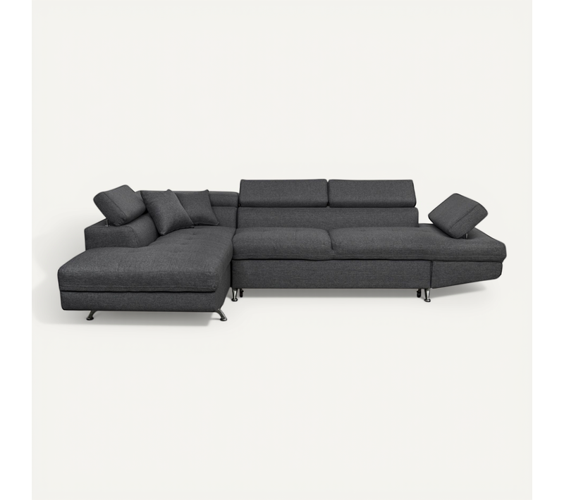 Canapé D'angle Rio Convertible Avec Coffre En Tissu - Angle Gauche, Gris Foncé