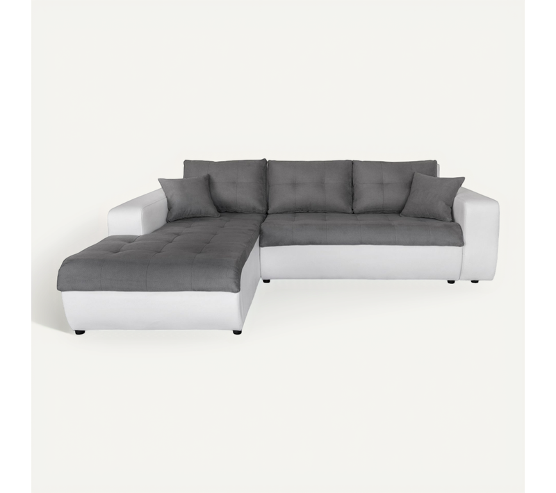 Canapé D'angle Suzie Convertible En Simili Et Microfibre - Angle Gauche,  Blanc / Gris