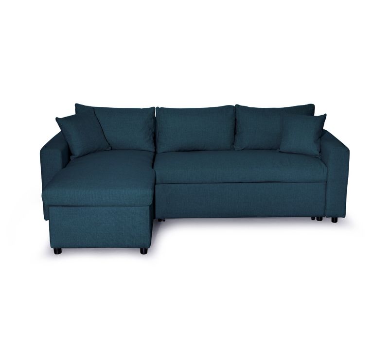 Canapé D'angle Maria Réversible Et Convertible Avec Coffre En Tissu - Bleu Canard