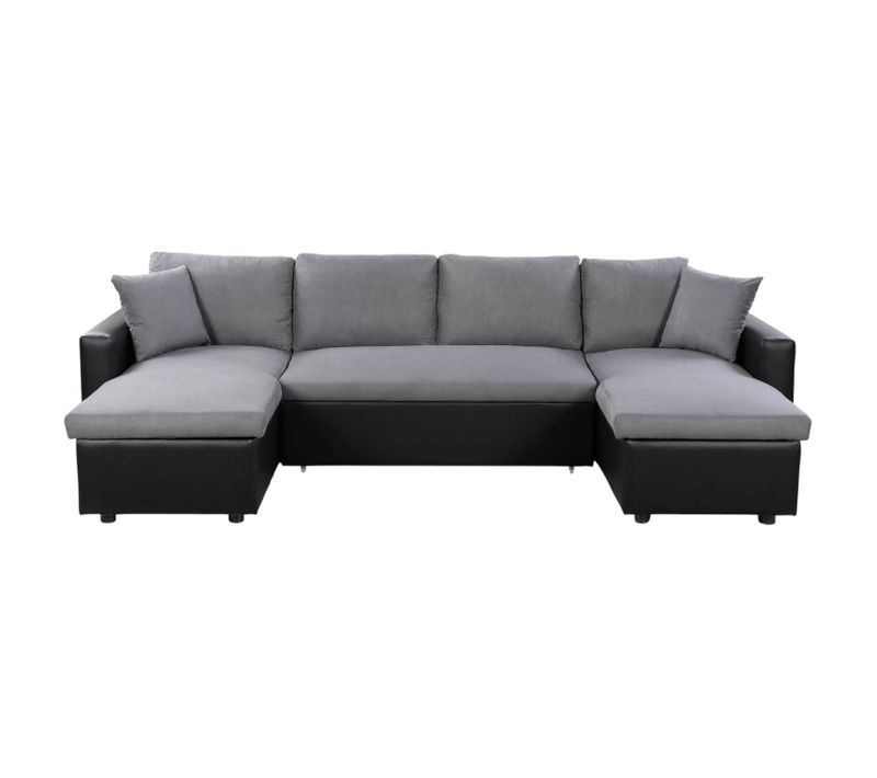 Canapé Panoramique Convertible Avec 2 Coffres En Microfibre Et Simili