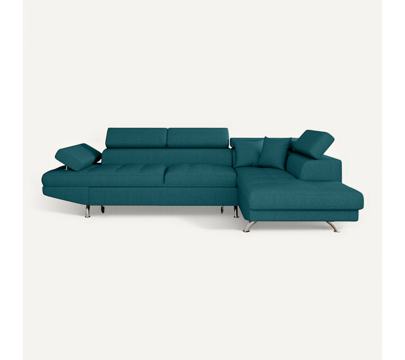 Canapé D'angle Rio Convertible Avec Coffre En Tissu - Angle Droit, Bleu Canard