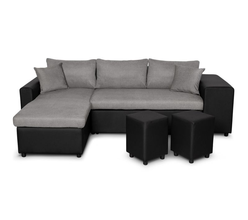 Canapé D’angle Oslo Convertible Avec Coffre Et Poufs Droit – Bi-matière