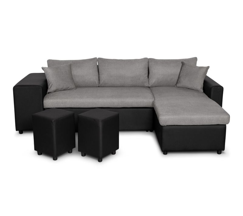 Canapé D’angle Oslo Convertible Avec Coffre Et Poufs Gauche – Bi-matière
