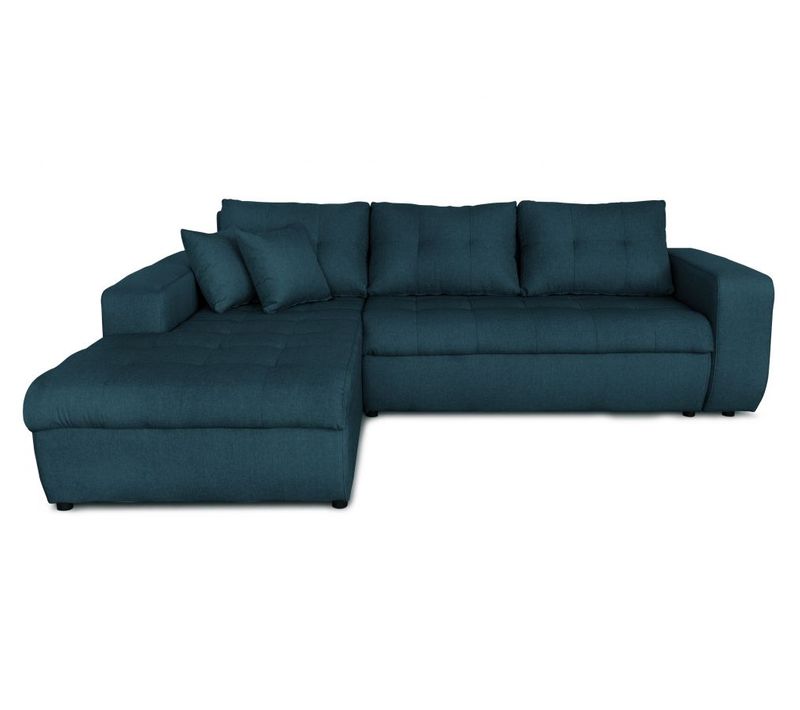 Canapé D'angle Suzie Convertible En Tissu - Angle Gauche,  Bleu Pétrole