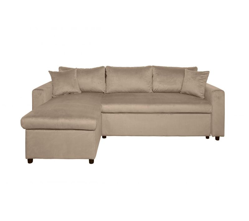 Canapé D'angle Maria Réversible Et Convertible Avec Coffre En Velours - Grège