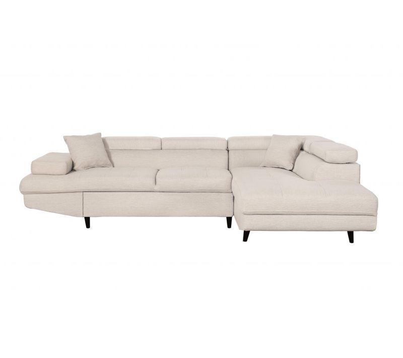 Canapé D'angle Convertible Rio Scandinave Avec Coffre En Tissu - Angle Droit,  Beige, Pieds - Noir