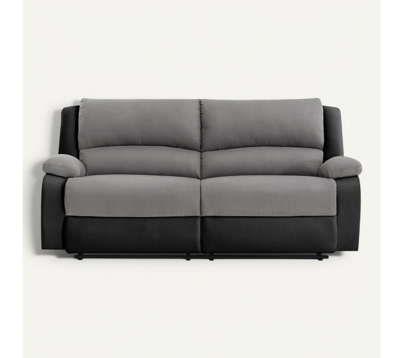 Relaxxo - Canapé Relax Manuel 3 Places Avec 2 Assises XXL Leo En Microfibre Et Simili - Noir/gris