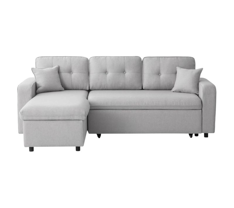 Marius - Canapé D'angle Convertible Réversible En Tissu - Gris Clair