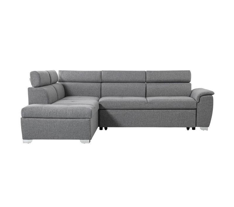 Canapé D'angle Convertible Paola 4 Places Avec Coffre En Tissu - Gris Clair - Angle Gauche