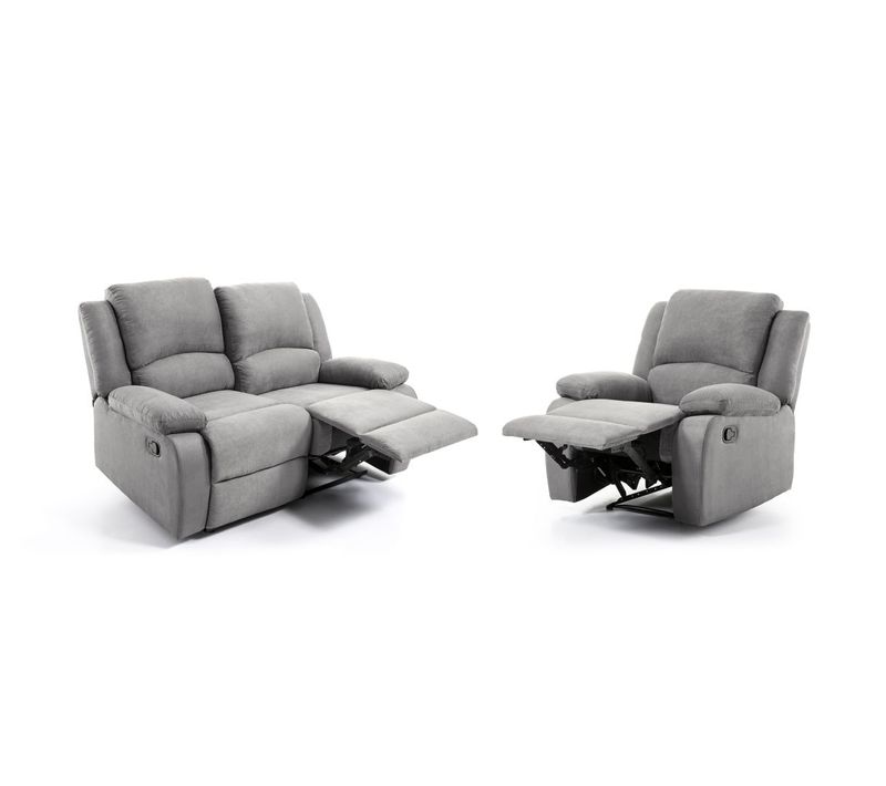 Relaxxo - Ensemble Canapé Relax Manuel Leo 2 Places + Fauteuil Manuel En Microfibre - Gris