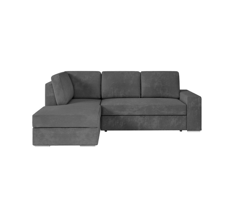 Aden - Canapé D'angle Convertible Avec Coffre En Velours Côtelé - Angle Gauche - Gris Foncé