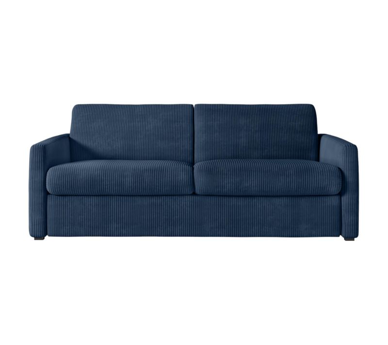 Canapé Convertible Express 3 Places Agathe En Velours Côtelé - Matelas 13cm - Bleu Foncé - 140x190cm