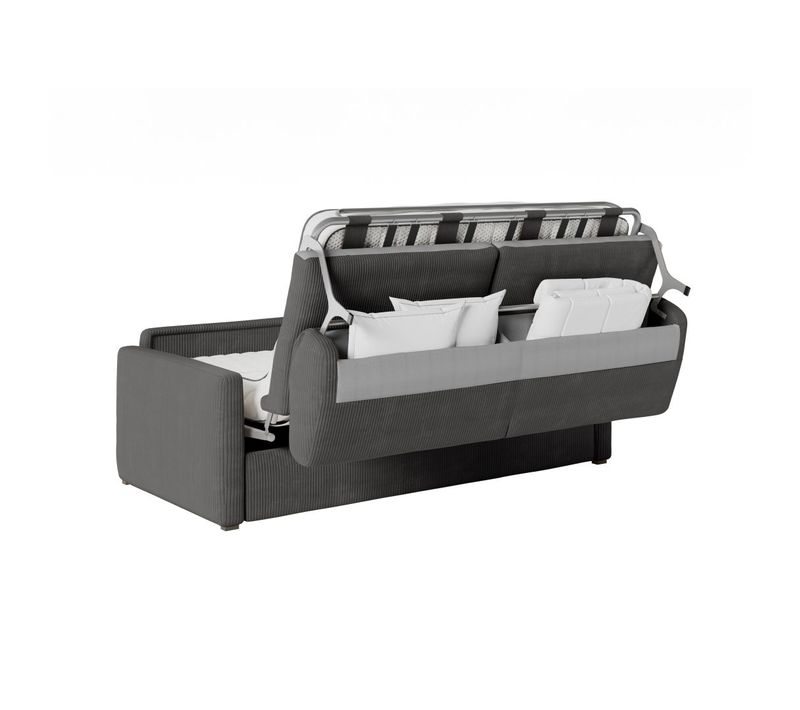 Canapé Convertible Express 3 Places Agathe En Velours Côtelé - Matelas 13cm - Gris Foncé - 160x190cm