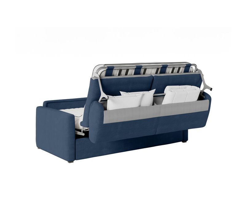 Canapé Convertible Express 3 Places Agathe En Velours Côtelé - Matelas 13cm - Bleu Foncé - 160x190cm