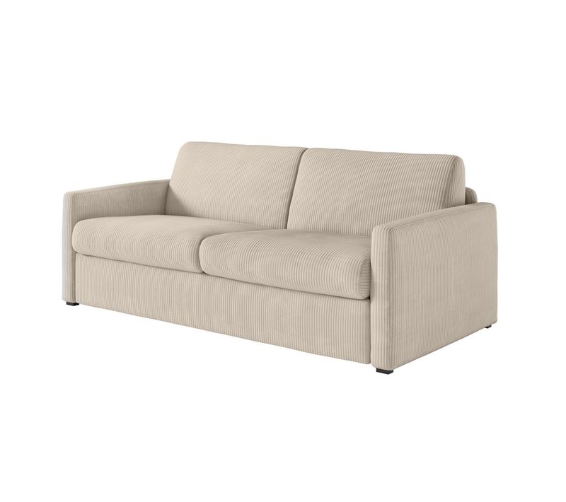 Canapé Convertible Express 3 Places Agathe En Velours Côtelé - Matelas 13cm - Beige - 160x190cm