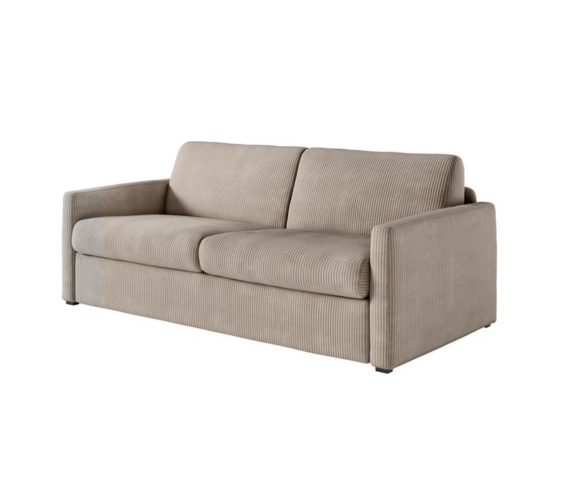 Canapé Convertible Express 3 Places Agathe En Velours Côtelé - Matelas 13cm - Taupe - 160x190cm