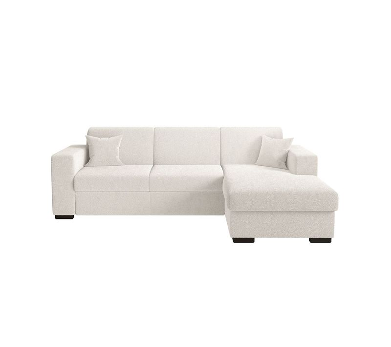 Canapé D'angle Fuji XL Convertible Avec Coffre En Tissu Bouclette - Angle Droit - Blanc