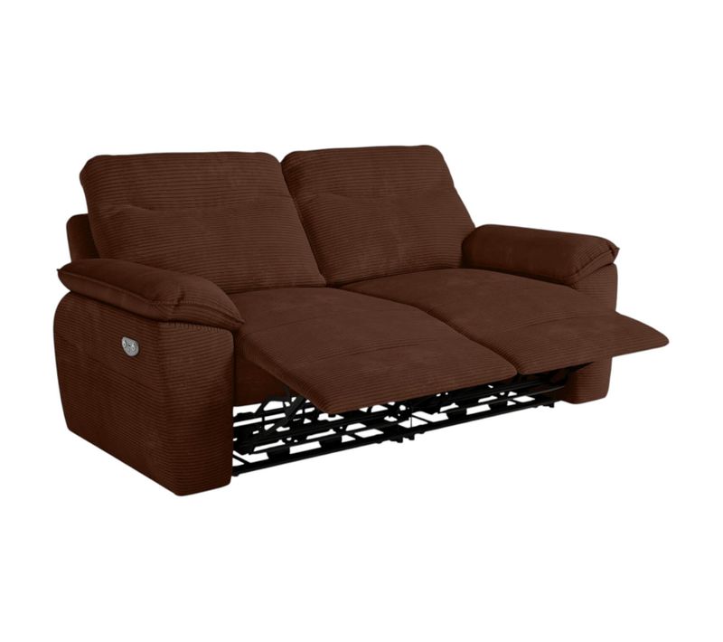 Canapé De Relaxation Électrique Ross 3 Places En Velours Côtelé - Marron