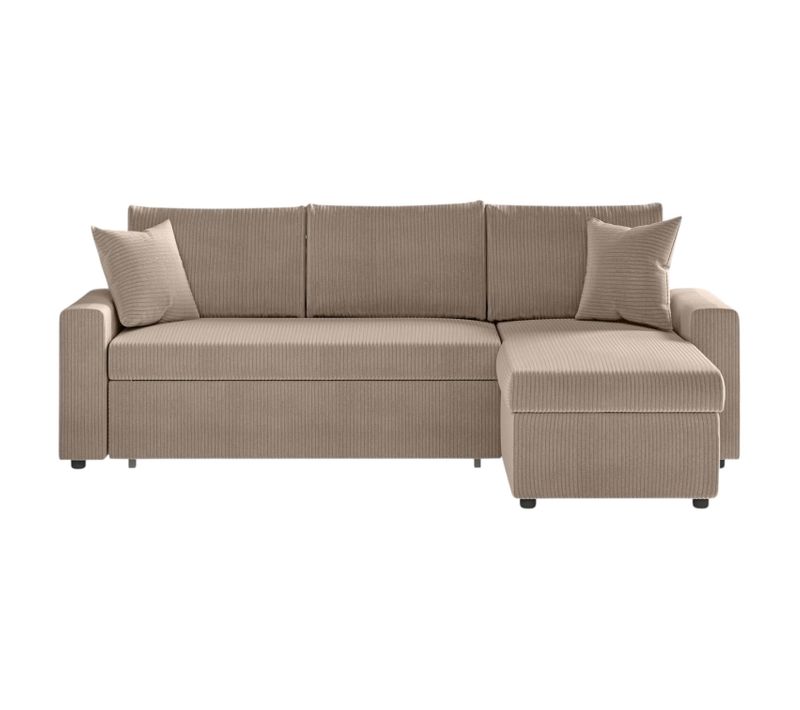 Maria - Canapé D'angle Réversible, Convertible En Velours Côtelé Avec Coffre - Taupe