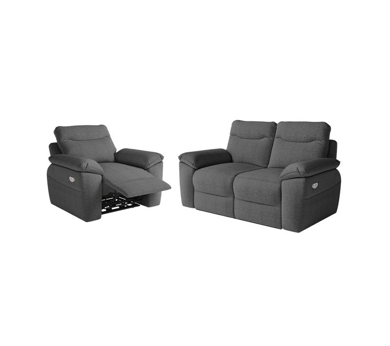 Pack - Canapé De Relaxation Ross Électrique 2 Places Et Fauteuil En Tissu Texturé 3d - Gris Foncé
