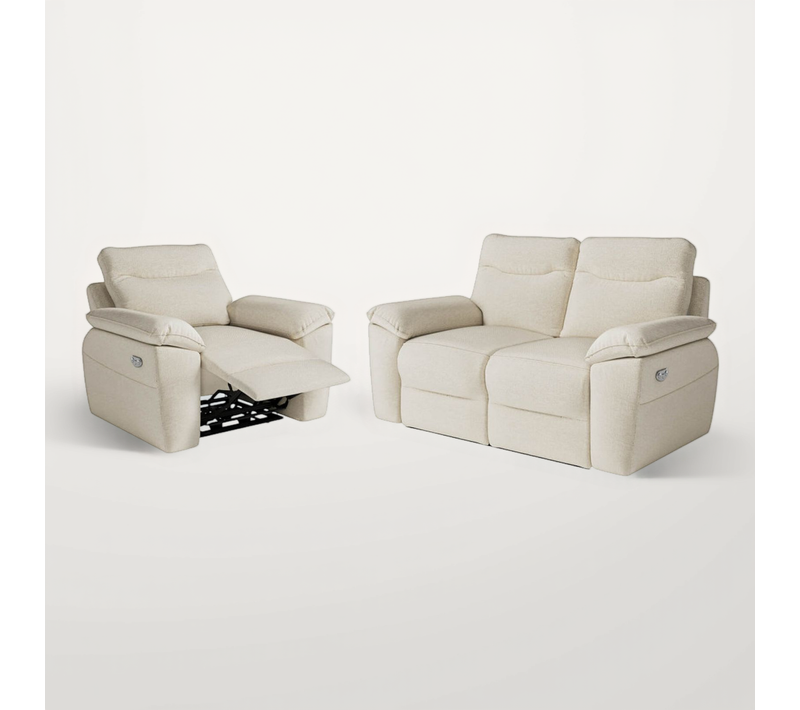 Pack - Canapé De Relaxation Ross électrique 2 Places Et Fauteuil En Tissu Antitache - Beige