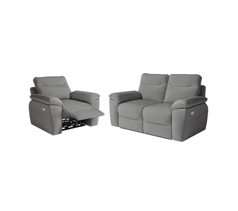 Pack - Canapé De Relaxation Ross Électrique 2 Places Et Fauteuil En Tissu Antitache - Gris