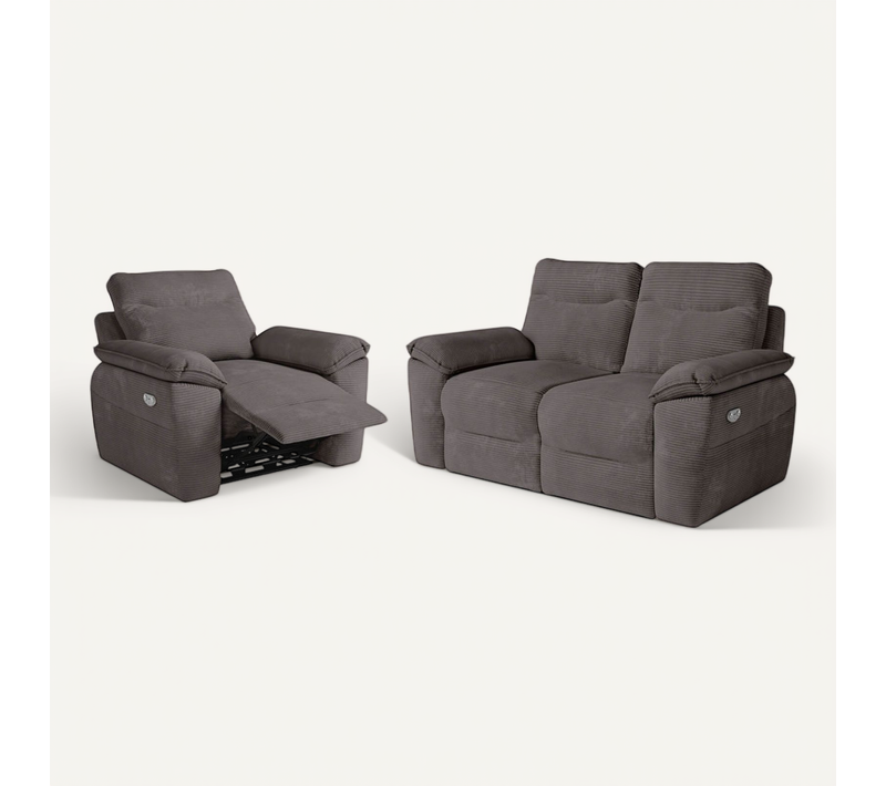 Pack - Canapé De Relaxation Ross électrique 2 Places Et Fauteuil En Velours Côtelé - Gris