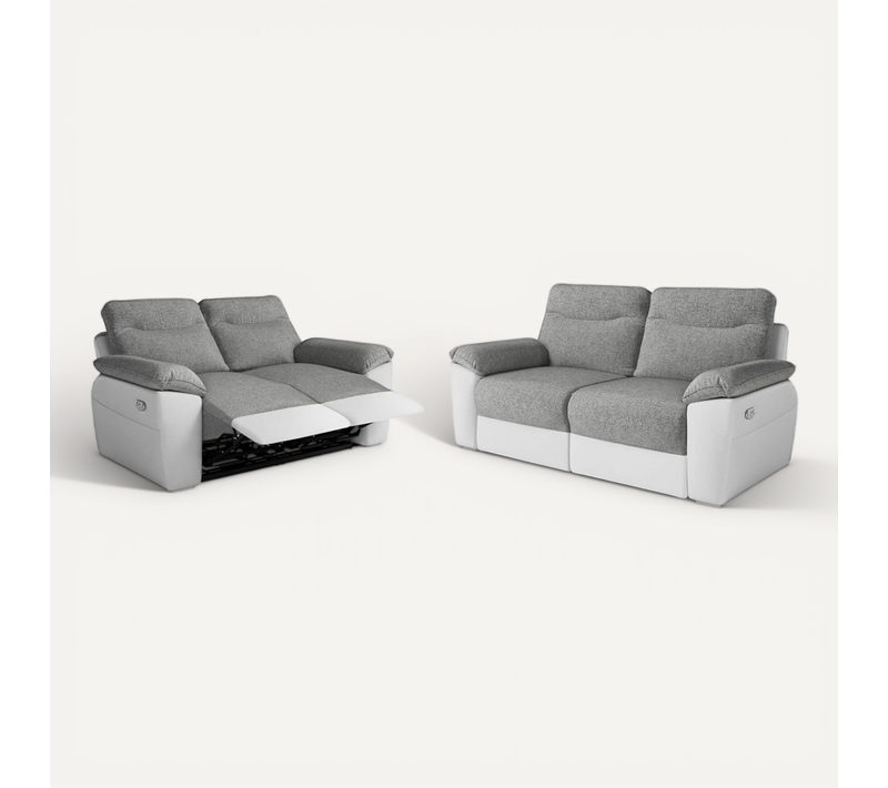 Pack - Canapé De Relaxation Ross électrique 2 Et 3 Places En Tissu Et Simili - Blanc/gris