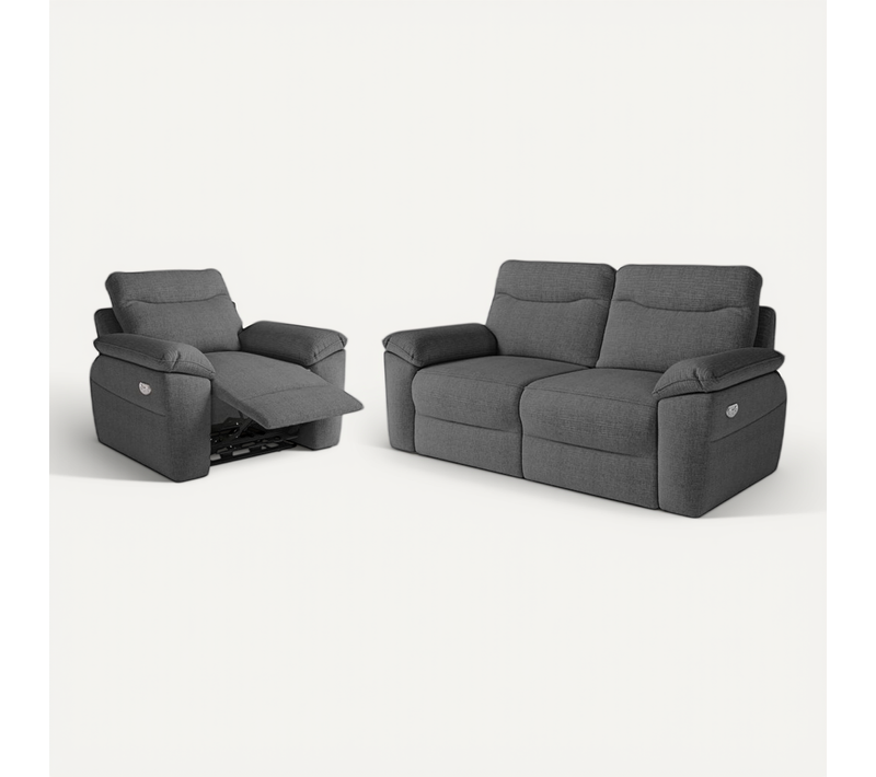 Pack - Canapé De Relaxation Ross électrique 3 Places Et Fauteuil En Tissu Texturé 3d - Gris Foncé