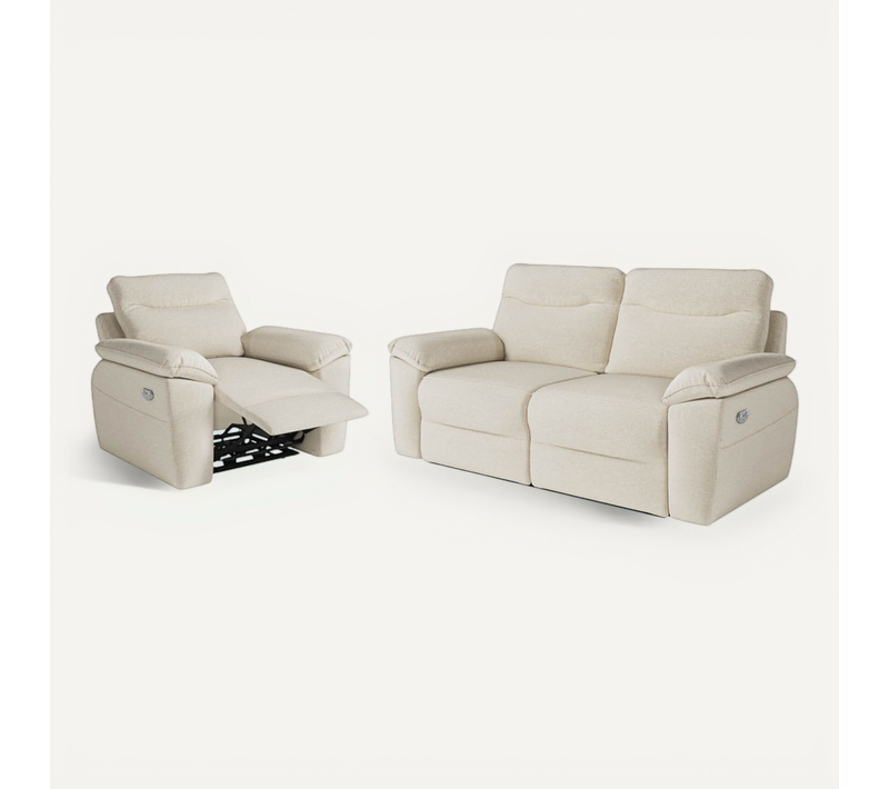 Pack - Canapé De Relaxation Ross électrique 3 Places Et Fauteuil En Tissu Antitache - Beige