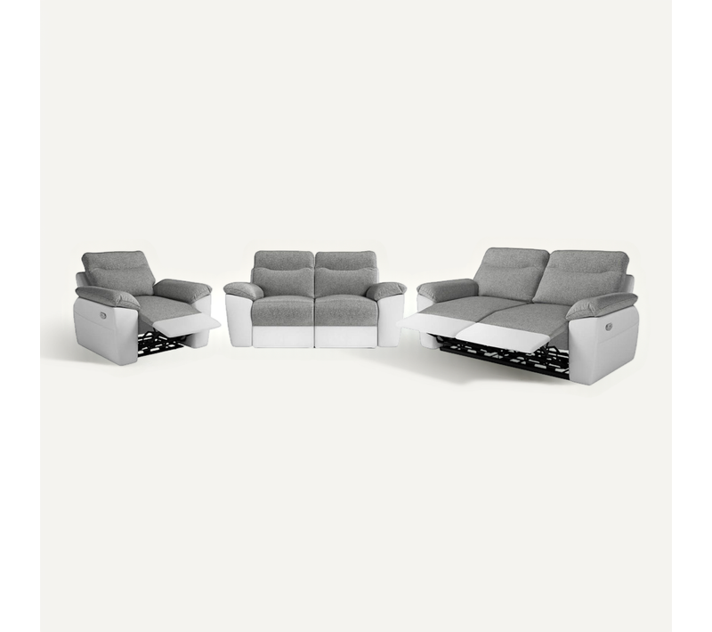 Canapés De Relaxation Ross électriques 3 Et 2 Places Et Fauteuil En Tissu Et Simili - Blanc/gris