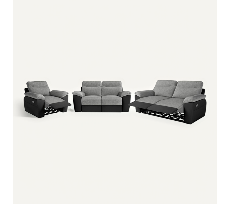 Canapés De Relaxation Ross électriques 3 Et 2 Places Et Fauteuil En Tissu Et Simili - Noir/gris