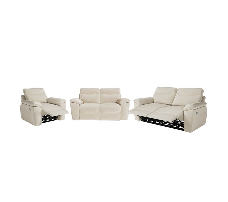 Canapés De Relaxation Ross Électriques 3 Et 2 Places Et Fauteuil En Tissu Antitache - Beige