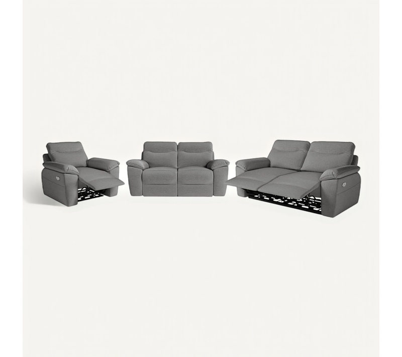 Canapés De Relaxation Ross électriques 3 Et 2 Places Et Fauteuil En Tissu Antitache - Gris