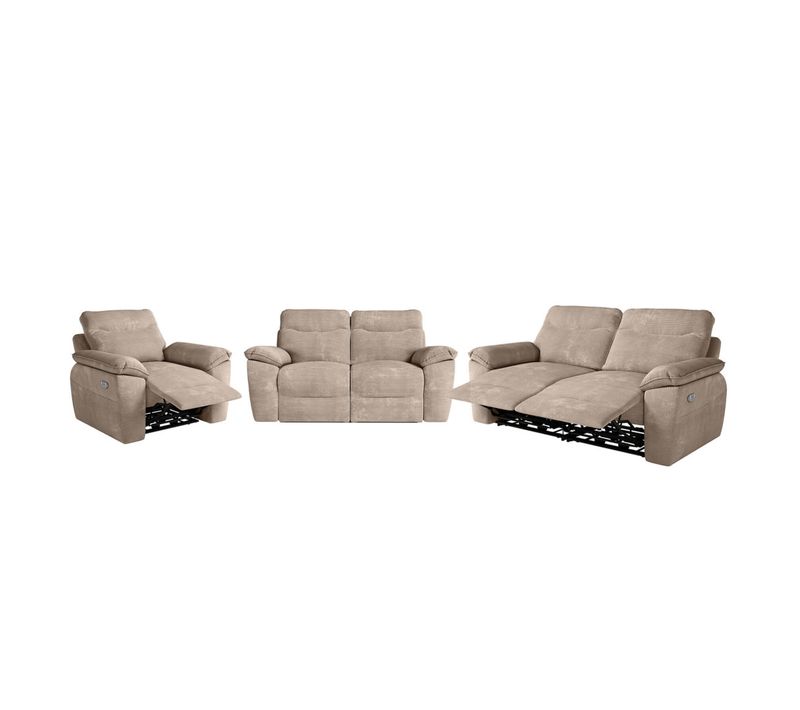 Canapés De Relaxation Ross Électriques 3 Et 2 Places Et Fauteuil En Velours Côtelé - Taupe