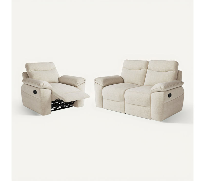 Pack - Canapé De Relaxation Ross Manuel 2 Places Et Fauteuil En Tissu Texturé 3d - Beige