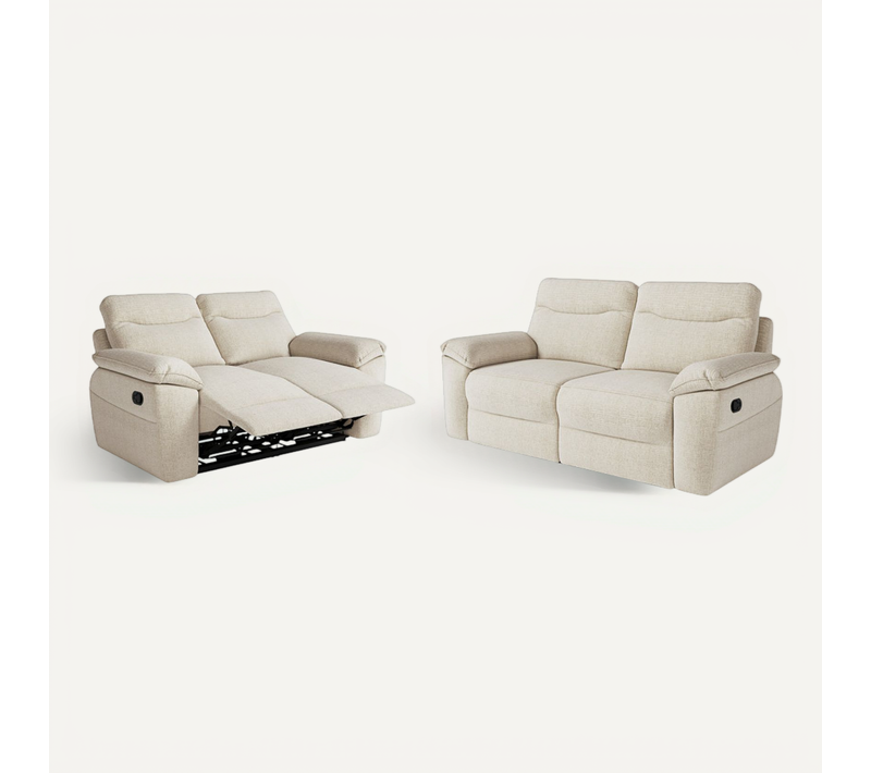 Pack - Canapé De Relaxation Ross Manuel 2 Et 3 Places En Tissu Texturé 3d - Beige