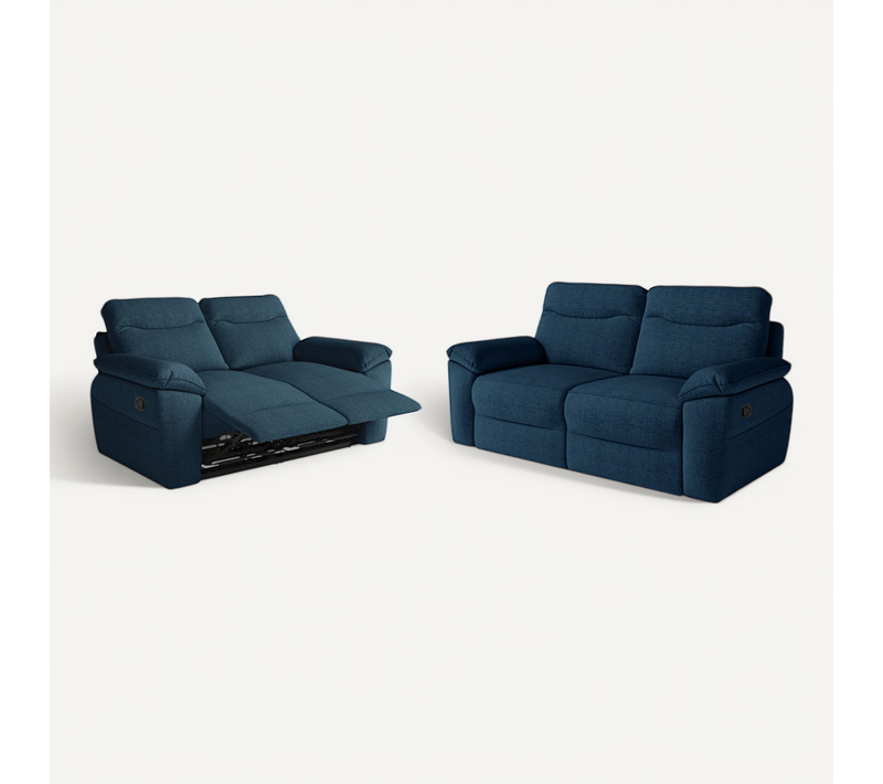 Pack - Canapé De Relaxation Ross Manuel 2 Et 3 Places En Tissu Texturé 3d - Bleu Foncé