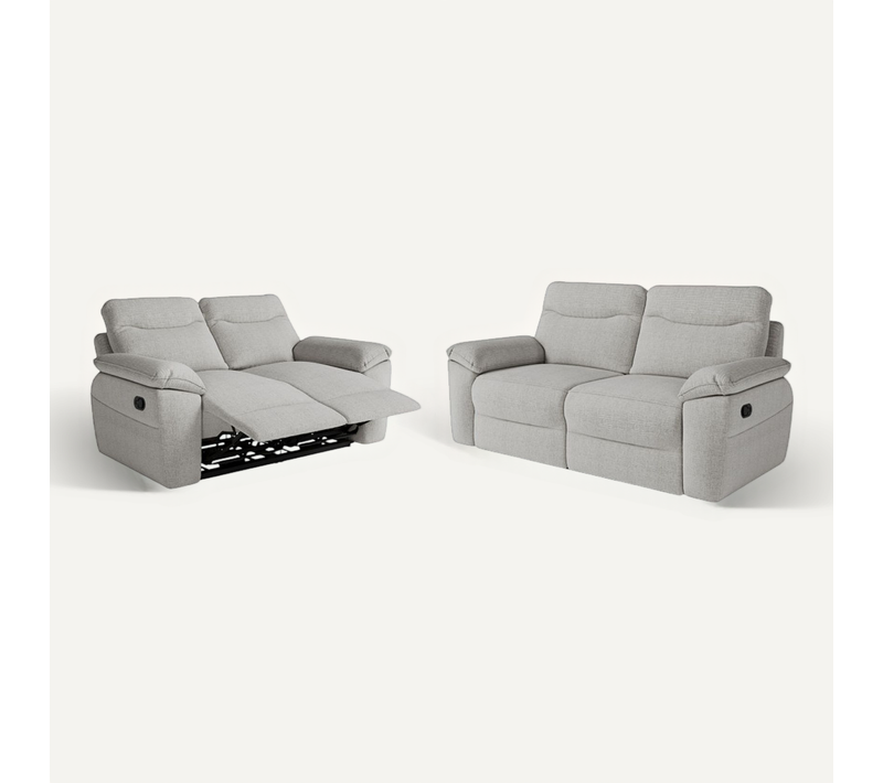 Pack - Canapé De Relaxation Ross Manuel 2 Et 3 Places En Tissu Texturé 3d - Gris Clair