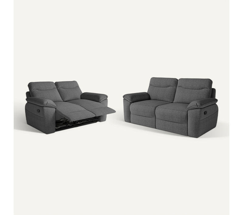 Pack - Canapé De Relaxation Ross Manuel 2 Et 3 Places En Tissu Texturé 3d - Gris Foncé