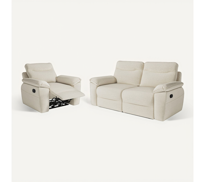 Pack - Canapé De Relaxation Ross Manuel 3 Places Et Fauteuil En Tissu Antitache - Beige