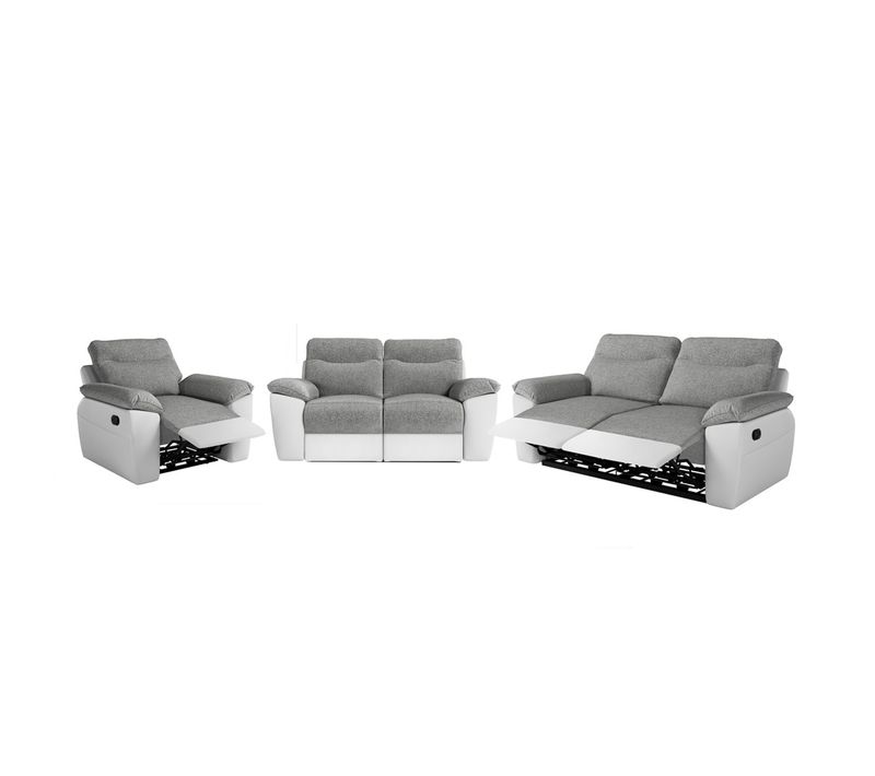 Canapés De Relaxation Ross Manuels 3 Et 2 Places Et Fauteuil En Tissu Et Simili - Blanc/gris