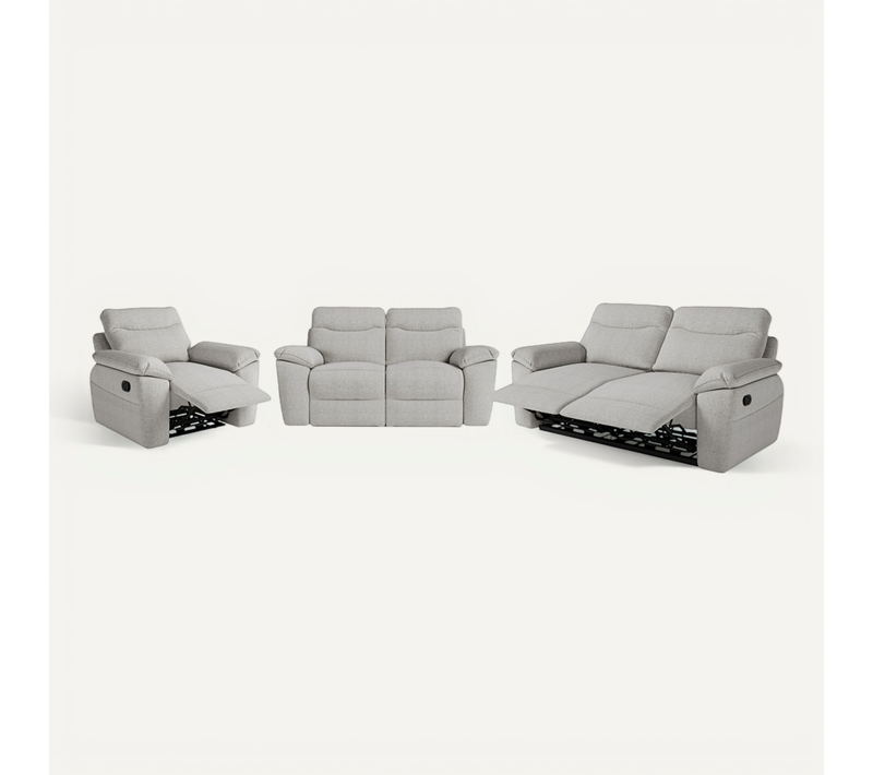 Canapés De Relaxation Ross Manuels 3 Et 2 Places Et Fauteuil En Tissu Texturé 3d - Gris Clair