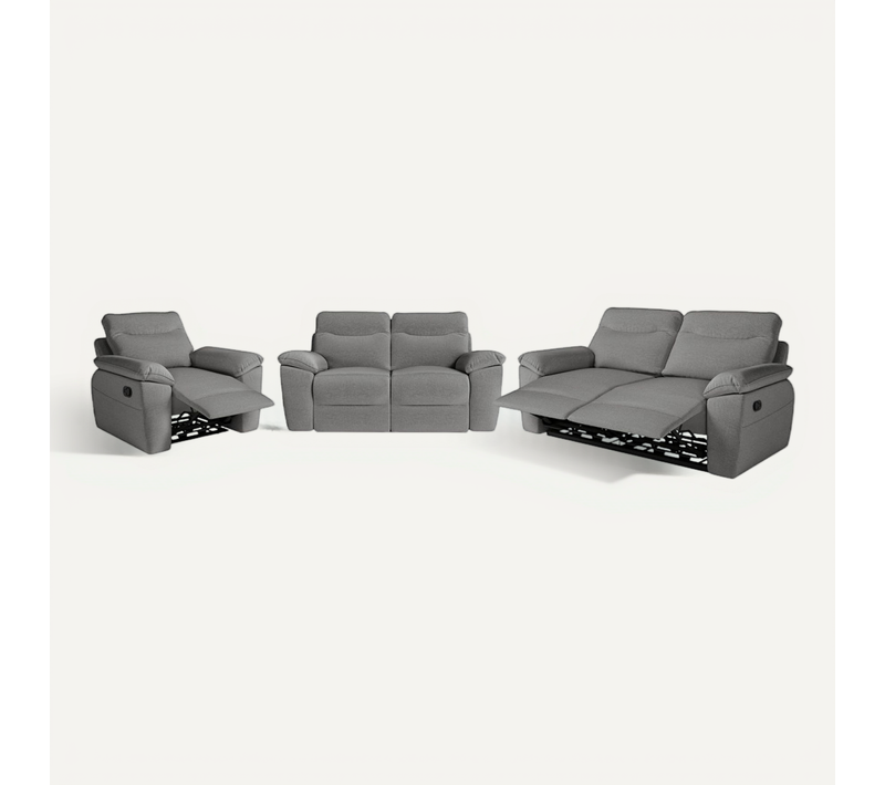 Canapés De Relaxation Ross Manuels 3 Et 2 Places Et Fauteuil En Tissu Antitache - Gris