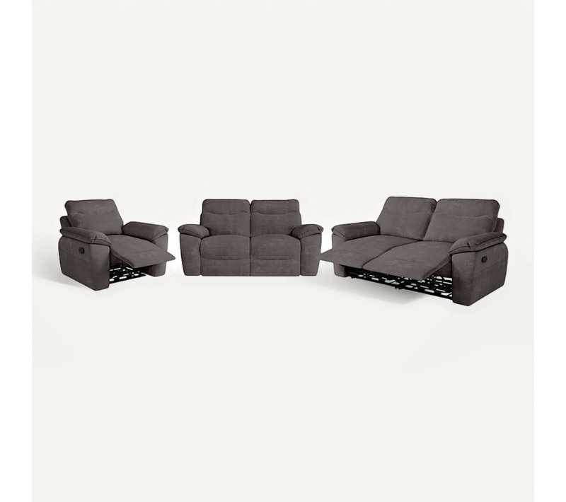 Canapés De Relaxation Ross Manuels 3 Et 2 Places Et Fauteuil En Velours Côtelé - Gris