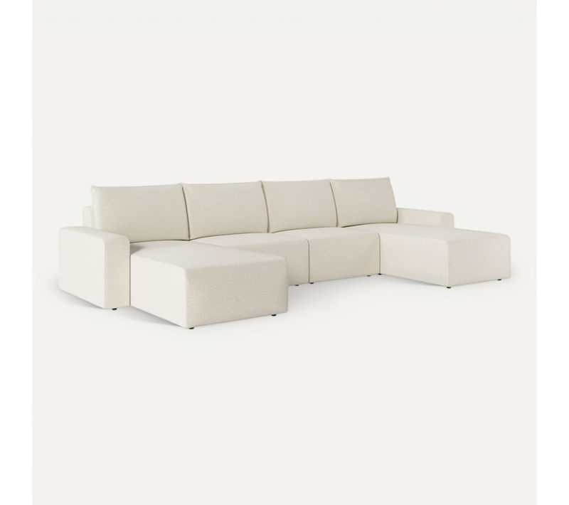 Canapé Panoramique Fixe 6 Places Romane En Tissu Easy Clean Antitache - Beige