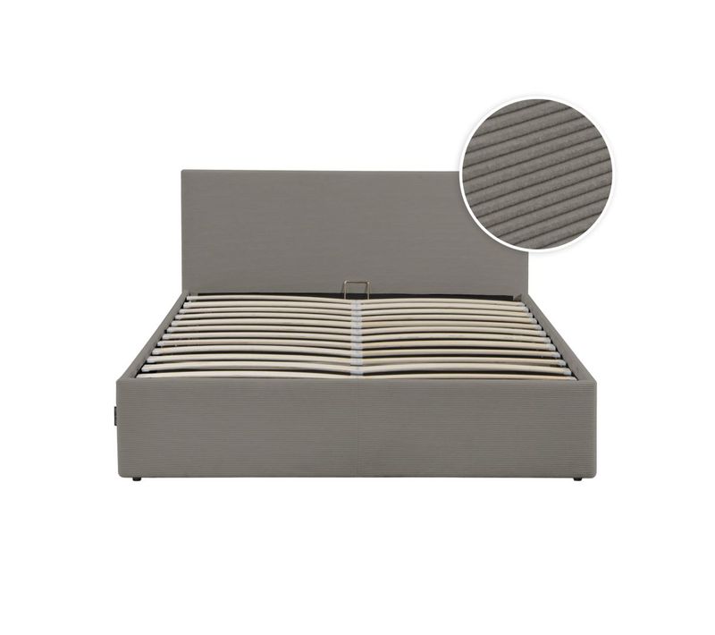 Cadre De Lit Edgar Avec Coffre De Rangement Et Tête De Lit En Velours Côtelé Gris - 160x200cm