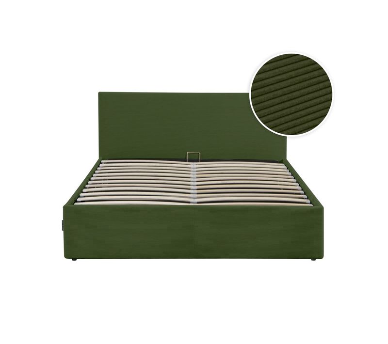 Cadre De Lit Edgar Avec Coffre De Rangement Et Tête De Lit En Velours Côtelé Vert - 160x200cm